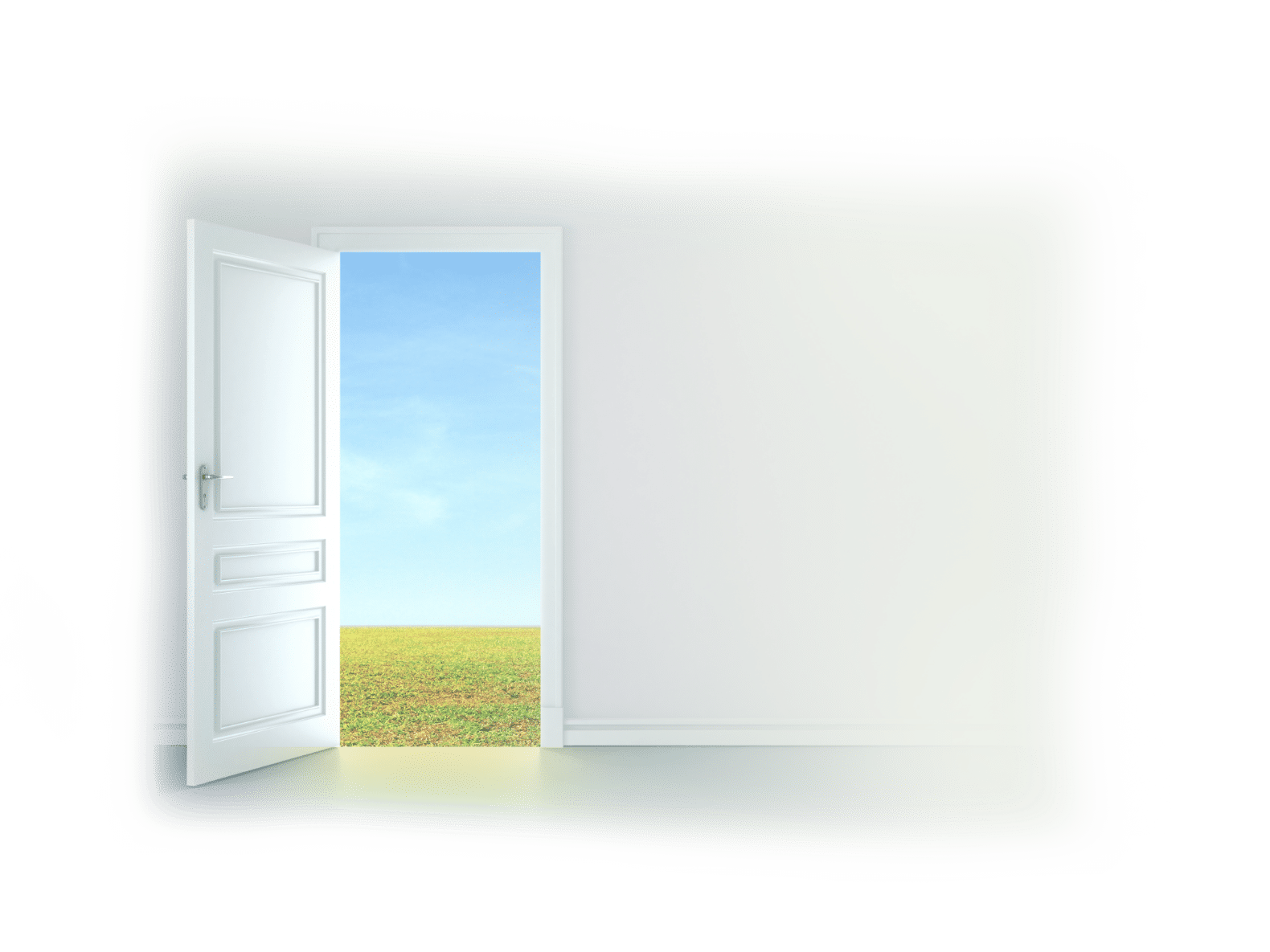 White room with open door leading to the outside